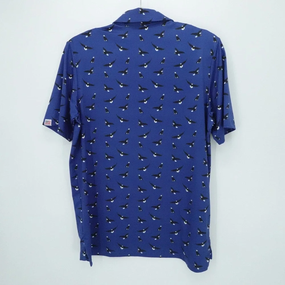 Shinnecock Hills‎ Golf Club Polo Mens Medium Blue Eagle Print Embroidered Logo